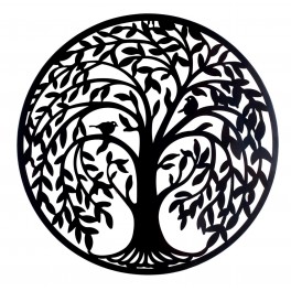 SGRIMALT Déco murale métal: Arbre de vie et Oiseaux, Noir, Diamètre H 60 cm