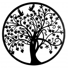 SGRIMALT Déco murale Arbre de Vie Stylisé et Cercle, Feuillage oiseaux et Coeurs, Diam 60 cm