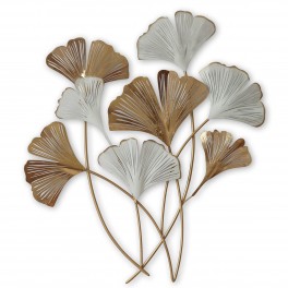 G&S Déco Florale : Bouquet 8 Feuilles de Ginkgo Biloba, Or et Blanc, H 81 cm