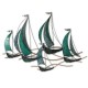 G&S Déco Murale Fer : Grande Régate 5 Voiliers Vert Emeraude et Bleu, L 105 cm