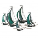 G&S Déco Murale Fer : Grande Régate 5 Voiliers Vert Emeraude et Bleu, L 105 cm