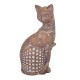 Figurine Chat Assis Bali, Aspect Bois et Motifs stylisés, H 24,5 cm