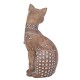 Figurine Chat Assis Bali, Aspect Bois et Motifs stylisés, H 24,5 cm