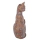 Figurine Chat Assis Bali, Aspect Bois et Motifs stylisés, H 24,5 cm