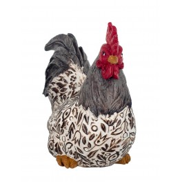 Coq Assis, Modèle Marron et Fleuri en Résine, Collection Drawing Art, H 22 cm