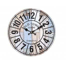 G&S Horloge Murale Vintage MDF, Modèle Old Town lamellé Bois, Diam 34 cm