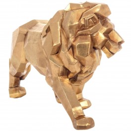 Grande Sculpture Lion Design en résine, Modèle Origami Doré, L 42 cm