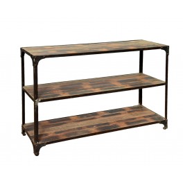 Grande Console et Etagères Métal et Bois Exotique, Collection Sinaloan, Aspect Vieilli et décapé, L 121 cm
