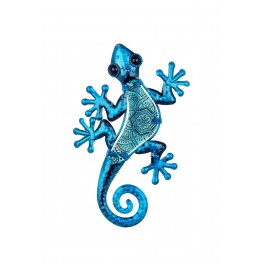 ORIGEN Gecko Mural Bleu, Métal et Verre, Modèle Mandala, H 22 cm