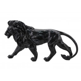 SIGNES GRIMALT Sculpture Résine : Grand Lion Noir, Design Marbré, Longuer 42 cm