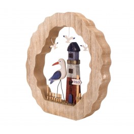 SGRIMALT Décoration Marine à Poser: Mouettes et Phare en Bois, H 28 cm