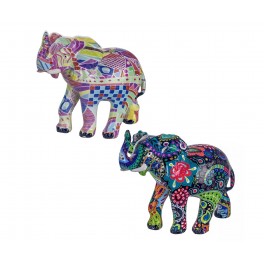 ORIGEN Set 2 minis éléphants Multicolores et Design, Collection Tropik, L 9,5 cm