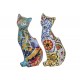 SIGNES GRIMALT Set 2 Figurines Chat Design Multicolore, Motif rétro et Floral, Hauteur 12,5 cm