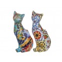 SIGNES GRIMALT Set 2 Figurines Chat Design Multicolore, Motif rétro et Floral, Hauteur 12,5 cm
