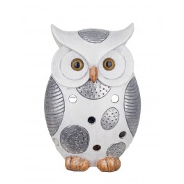 ORIGEN Figurine Chouette Debout, Modèle Felicity, Blanc et Argent, H 19 cm