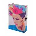 SGRIMALT Boite à clés, Peinture Femme Florale 1, Bleu et Fuchsia, H 30 cm