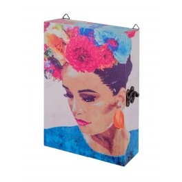 SGRIMALT Boite à clés, Peinture Femme Florale 1, Bleu et Fuchsia, H 30 cm