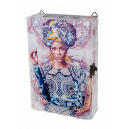 SGRIMALT Boite à clés, Peinture Femme Africaine Ethnique Chic, Bleu et Marron, H 30 cm