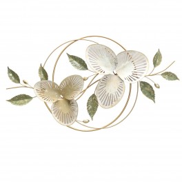 BY SIGRIS Déco Florale : Cercles entrelacés et Bouquet floral, Vert, Blanc et Doré, L 91 cm