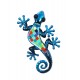 ORIGEN Gecko Mural Bleu, Métal et Verre, Modèle DAMAS, H 21 cm