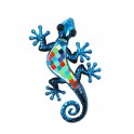 ORIGEN Gecko Mural Bleu, Métal et Verre, Modèle DAMAS, H 21 cm