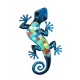 ORIGEN Gecko Mural Bleu, Métal et Verre, Modèle DAMAS, H 30 cm
