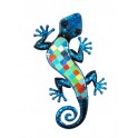 ORIGEN Gecko Mural Bleu, Métal et Verre, Modèle DAMAS, H 30 cm