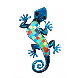 ORIGEN Gecko Mural Bleu, Métal et Verre, Modèle DAMAS, H 30 cm