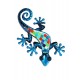 ORIGEN Gecko Mural Bleu, Métal et Verre, Modèle DAMAS, H 21 cm