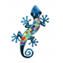 ORIGEN Gecko Mural Bleu, Métal et Verre, Modèle DAMAS, H 37 cm