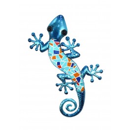 ORIGEN Gecko Mural Bleu, Métal et Verre, Modèle MOSAIK, H 30 cm