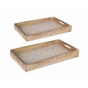 SIGNES GRIMALT Set 2 Plateaux de service et Déjeuner, Bois de Manguier et Thème Rétro Bohème, L 43 cm