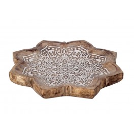 SIGNES GRIMALT Plateau Mandala Floral en Forme de Fleur de Lotus, Bois de manguier, Diamètre 22 cm