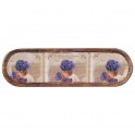 Plateau Apéritif Bords arrondis, 3 Compartiments, Bois de manguier et résine, Thème Lavande de Provence, l 46 cm