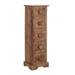 ORIGEN Meuble Rangement Chiffonnier en Bois Exotique, Poignée Arbre de Vie et Aspect Bois Vieilli, H 76 cm