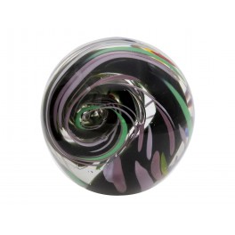 Presse Papier Décoratif et Sulfure Verre, Dystopie 1, Gris et Parme, Diamètre 8 cm
