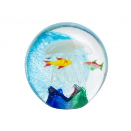 ORIGEN Sulfure en Verre et Presse Papier : Aquarium océanique 1, Poissons colorés, Hauteur 10,5 cm