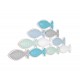 ORIGEN Déco Murale : Banc de poissons en bois et tons pastels, Longueur 64 cm