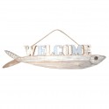 ORIGEN Déco Murale Thème Mer : Lettrage Welcome et Poisson en bois, Aspect vieilli, L 81 cm