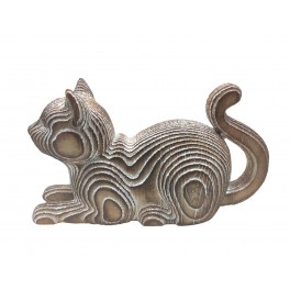 SIGNES GRIMALT Figurine Chat allongé, Collection Art of Wood, Beige, Longueur 19 cm