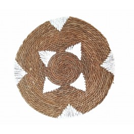SIGNES GRIMALT Déco murale bohème : Disque stylisé en jonc de mer tressé, Marron et Blanc, Diamètre 50 cm