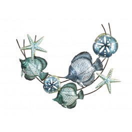SIGNES GRIMALT Déco murale Métal : Poissons tropicaux, Etoiles de mer et oursins stylisés, Bleu et Vert, L 90 cm