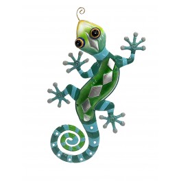 SIGNES GRIMALT Salamandre ou Gecko Mural Vert, Métal et Verre, Modèle TIKAL, Hauteur 58 cm
