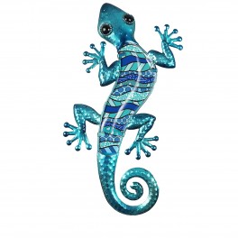 SIGNES GRIMALT Gecko Mural Bleu, Métal et Verre, Modèle OCEANIK, Hauteur 39 cm