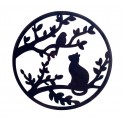 SIGNES GRIMALT Déco murale métal : Fenêtre sur Chat, Oiseau et Jardin, Noir, Diamètre 60 cm