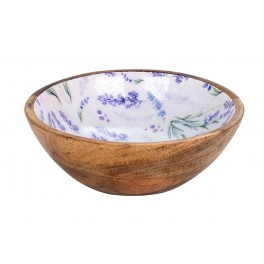 SIGNES GRIMALT Bol en Bois de Manguier : Thème brins de lavande de Provence, diamètre 15 cm.