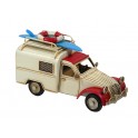 SIGNES GRIMALT Véhicule 2CV Miniature en métal, Modèle Fourgonnette Blanc et Rouge, Longueur 22 cm