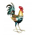 Déco Métal Maison et Jardin : Grand Coq Vert et Panache feu, Hauteur 50 cm