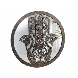 SIGNES GRIMALT Décoration Murale Zen : Main de Fatima stylisée en métal et Miroir, Diamètre 30 cm