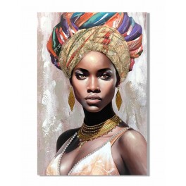 SIGNES GRIMALT Tableau Sérigraphie, Peinture et Dorure : Africaine en couleurs, Hauteur 120 cm